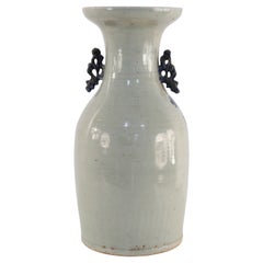 Chinese White and Navy Egret Design Porcelain Urn