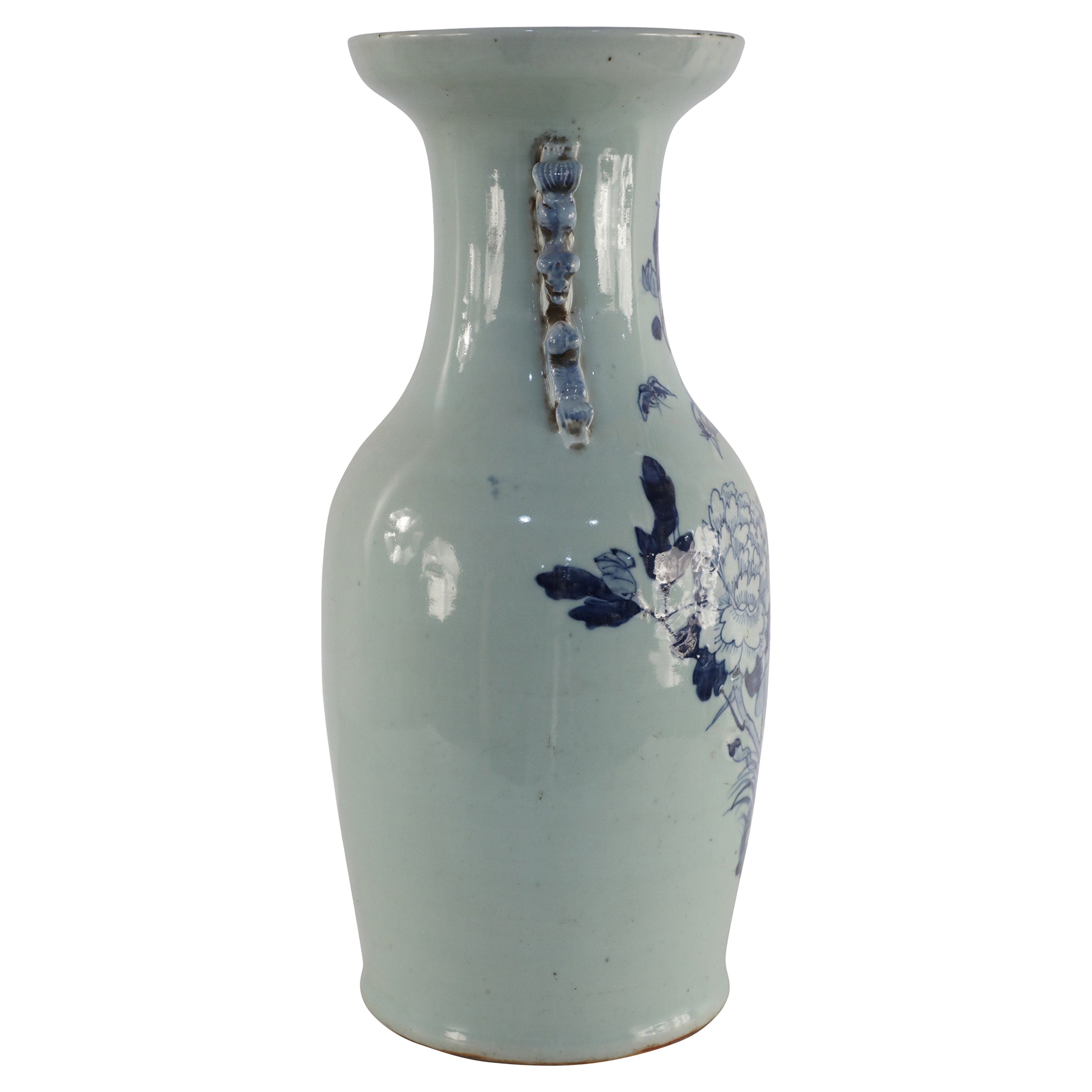 Chinesische Porzellanurne in Weiß und Blau mit natürlichem Design, Chinesisch