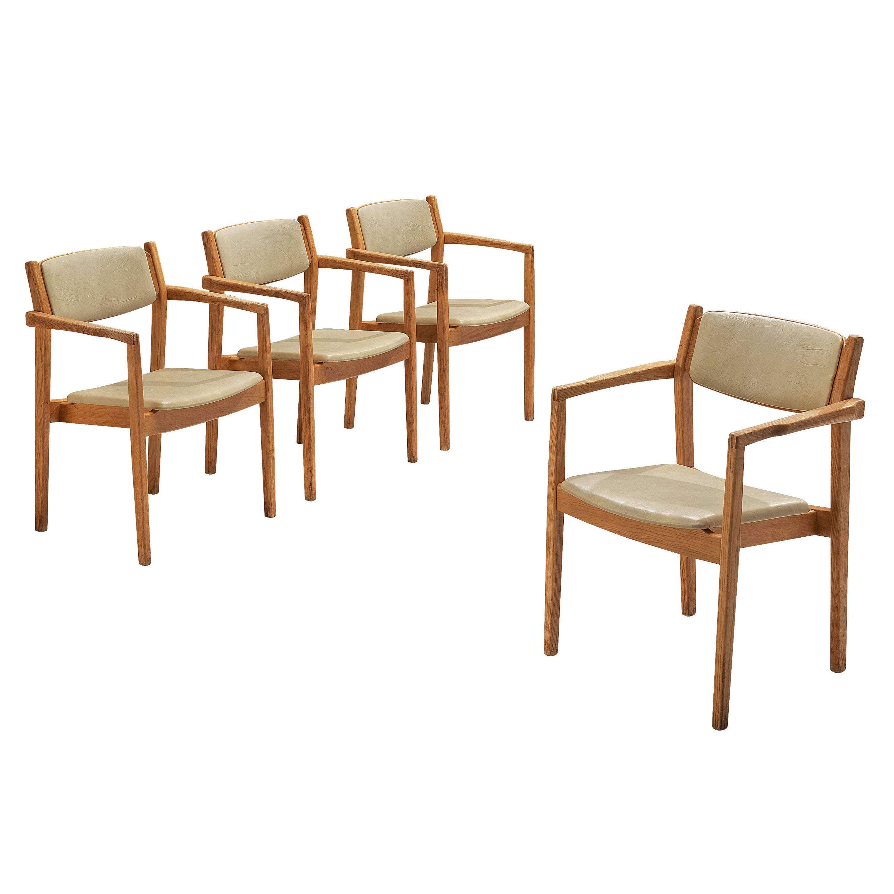 Set of Four Danish Armchairs in Oak and Leatherette