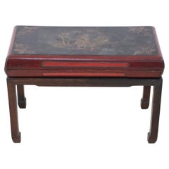 Vintage Chinese Red and Brown Wooden Storage Bench