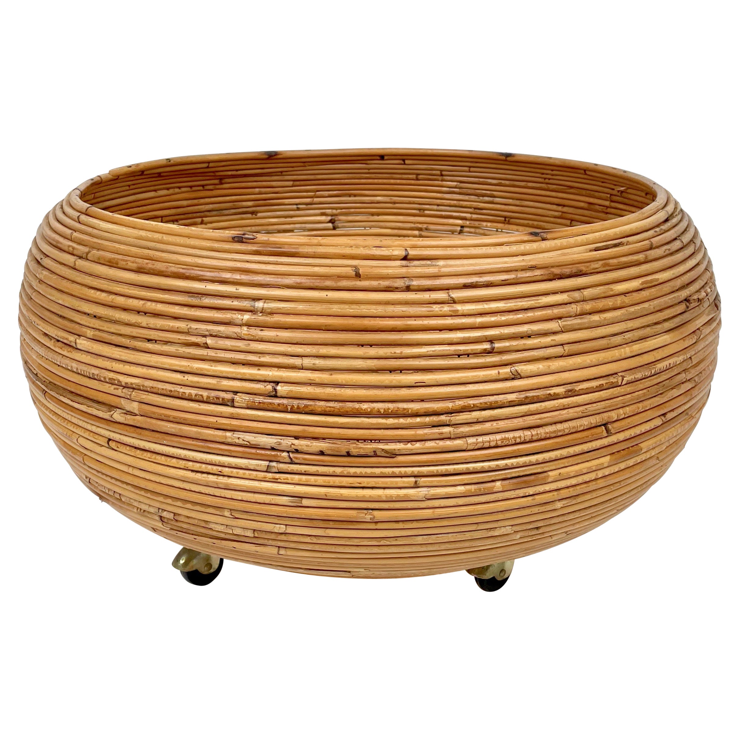 Rattan Round Flower Stand Plant Holder, Italy, 1960s