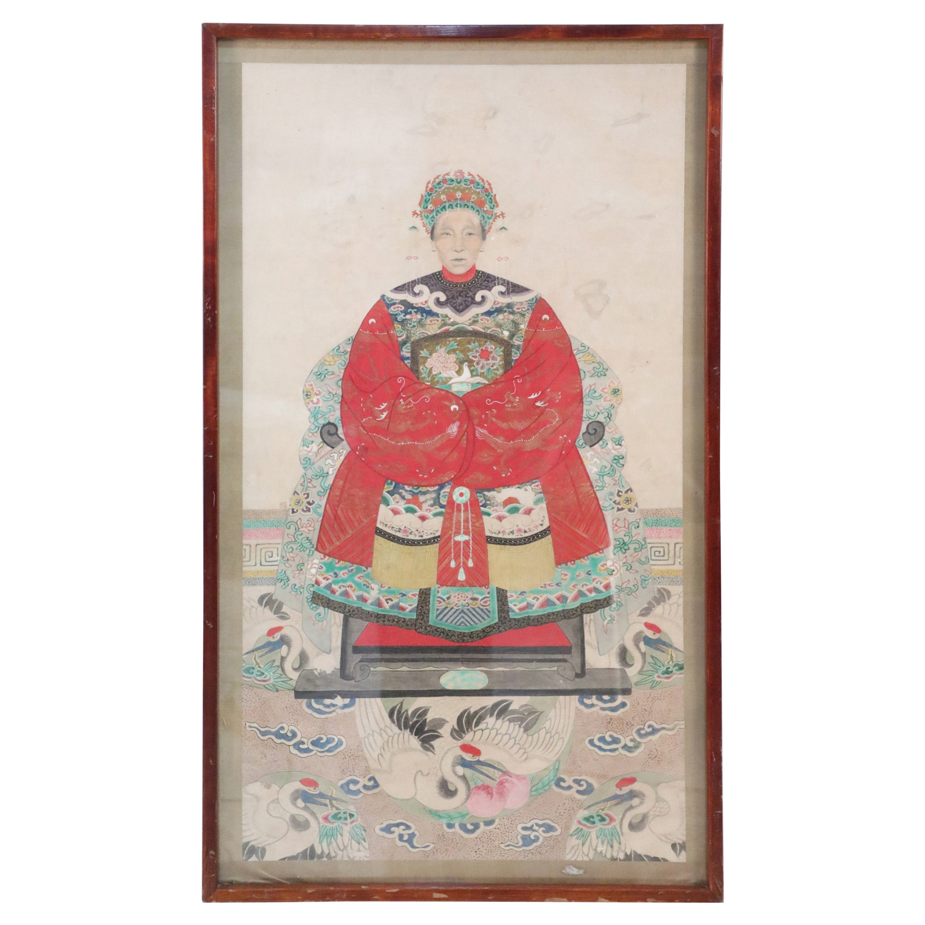 Framed Chinese Ancestor Portrait Print with Red Robes