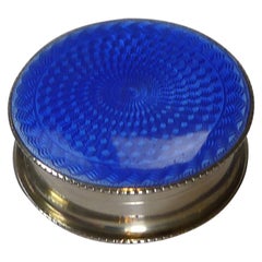 English Sterling Silver & Guilloche Enamel Pill Box, 1916