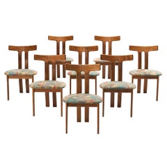 Set of 8 Danish Dining Chairs with Organic Wood Frames and Fabric Upholstery