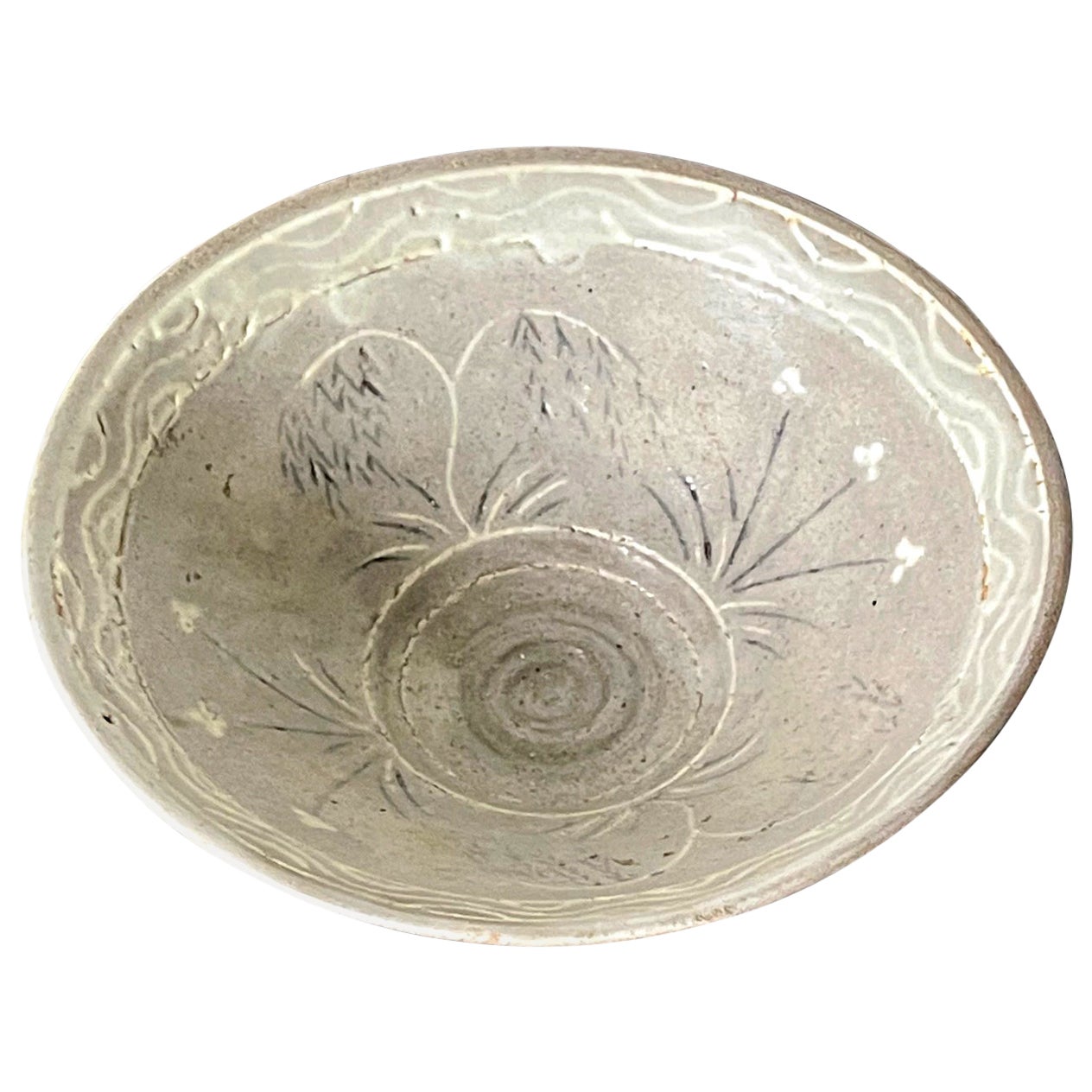 Korean Ceramic Tea Bowl with Slip Inlays Goryeo Dynasty