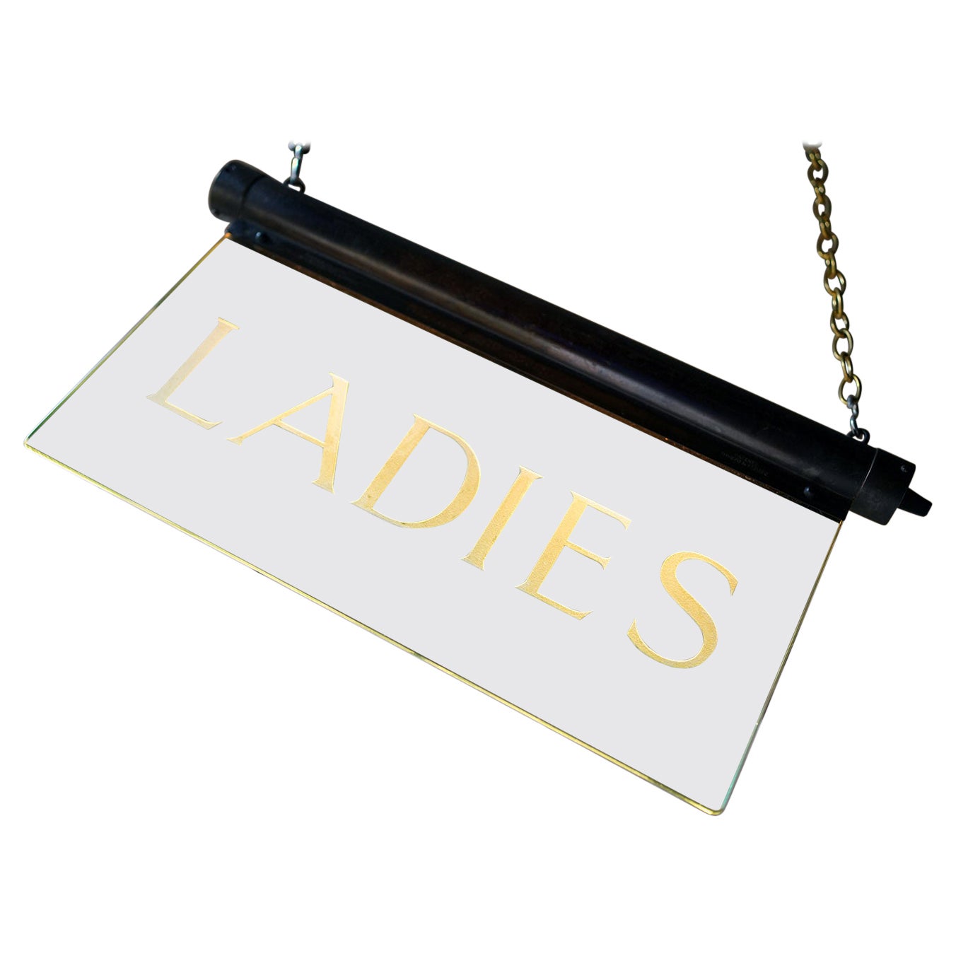 Art Deco Illuminated Etched Glass Foyer Restroom Sign, Ladies, by Internalite For Sale