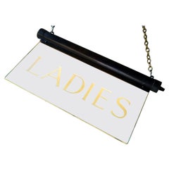 Antique Art Deco Illuminated Etched Glass Foyer Restroom Sign, Ladies, by Internalite