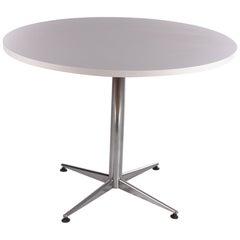 Vintage Round White Dining Table with Chrome Base, 1970s