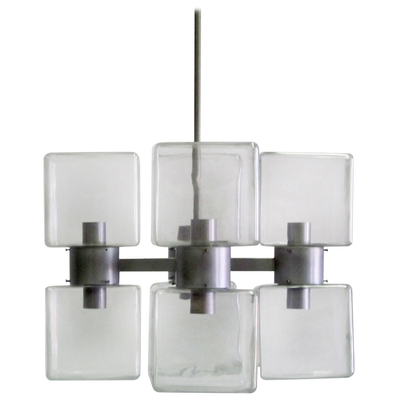 Italian Minimalist Mid-Century Modern Clear. Murano Glass Chandelier, 1960 - 70 For Sale