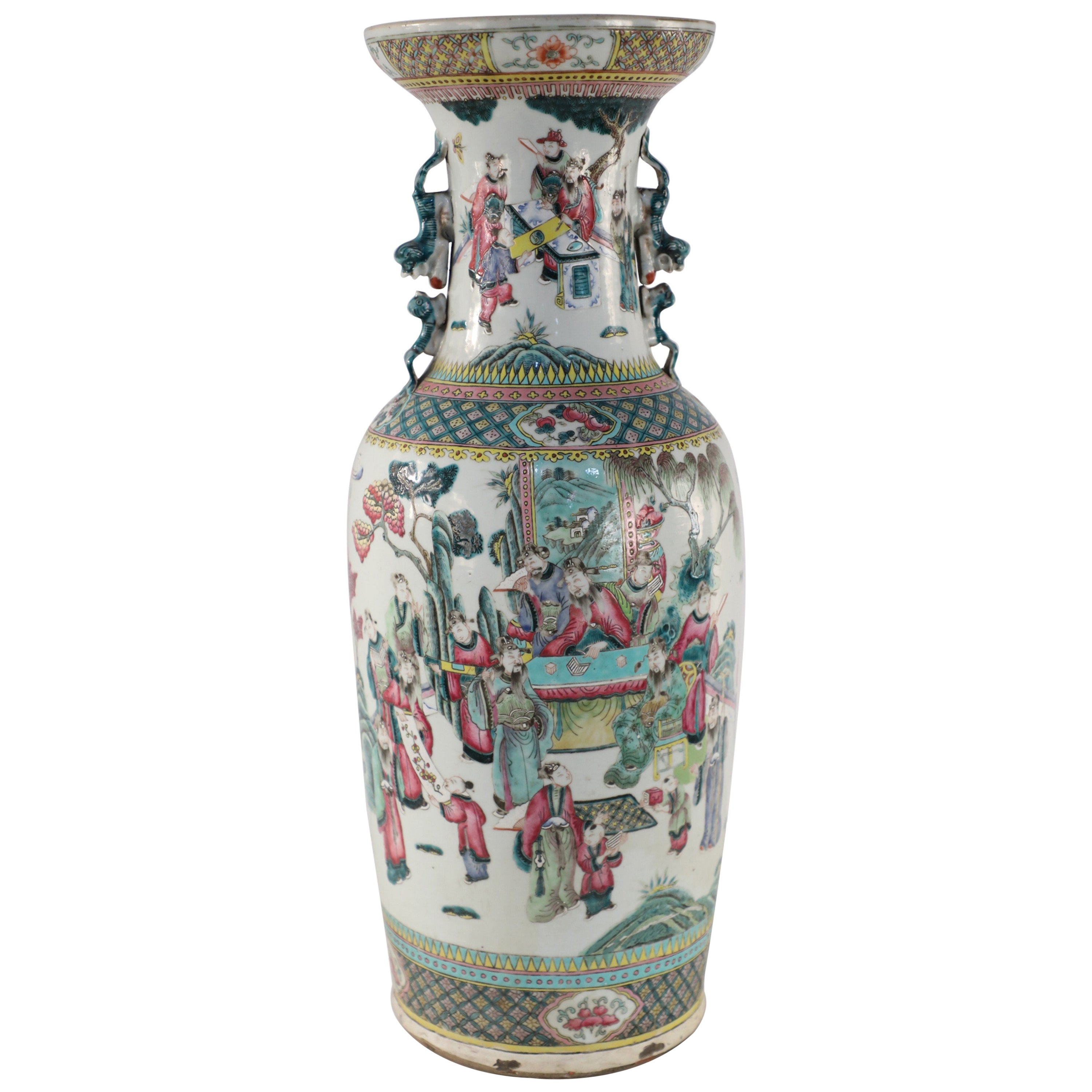 Chinese White and Figurative Pastoral Scene Porcelain Urn