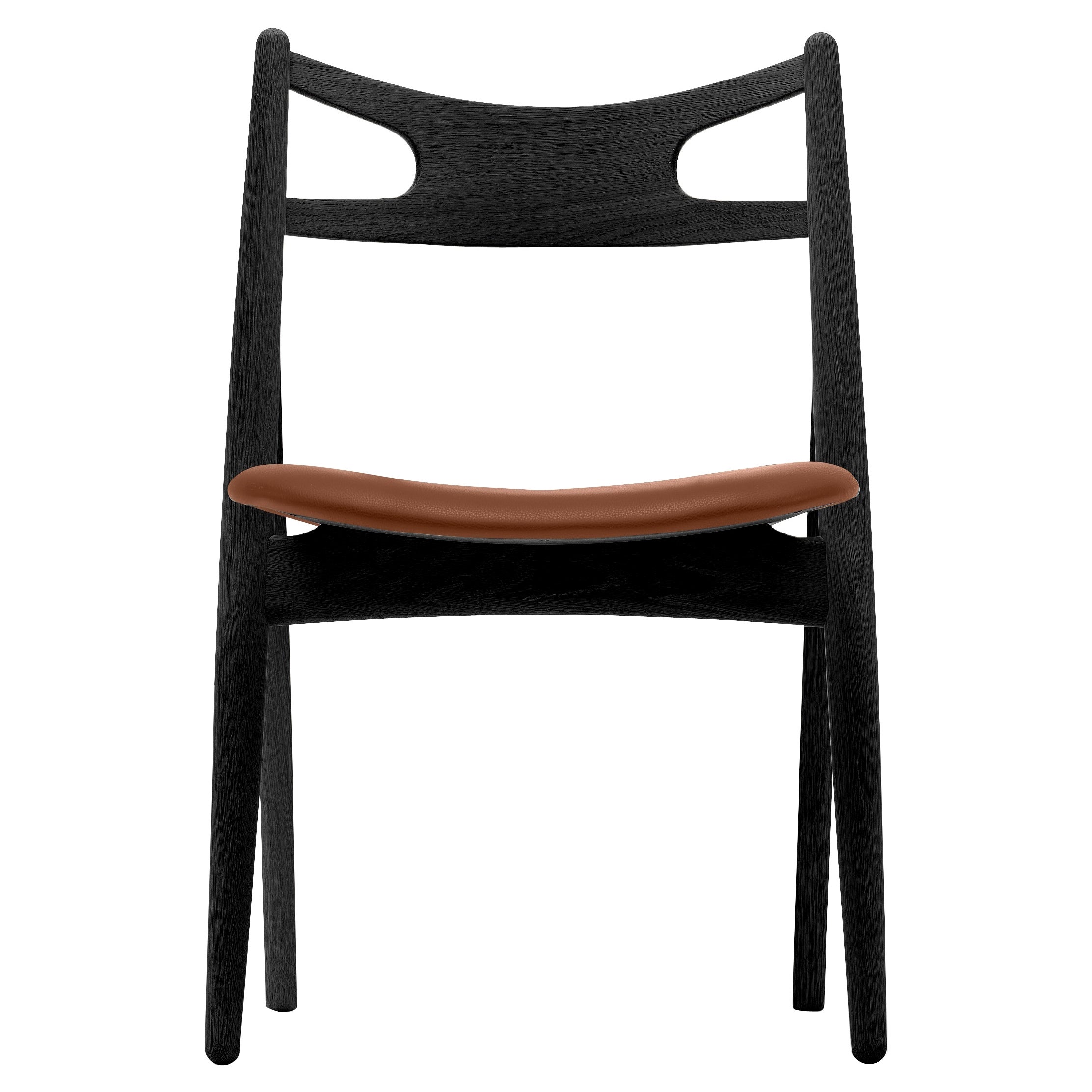 CH29P Sawbuck Chair in Oak Painted Black & Thor 307 Leather by Hans J. Wegner