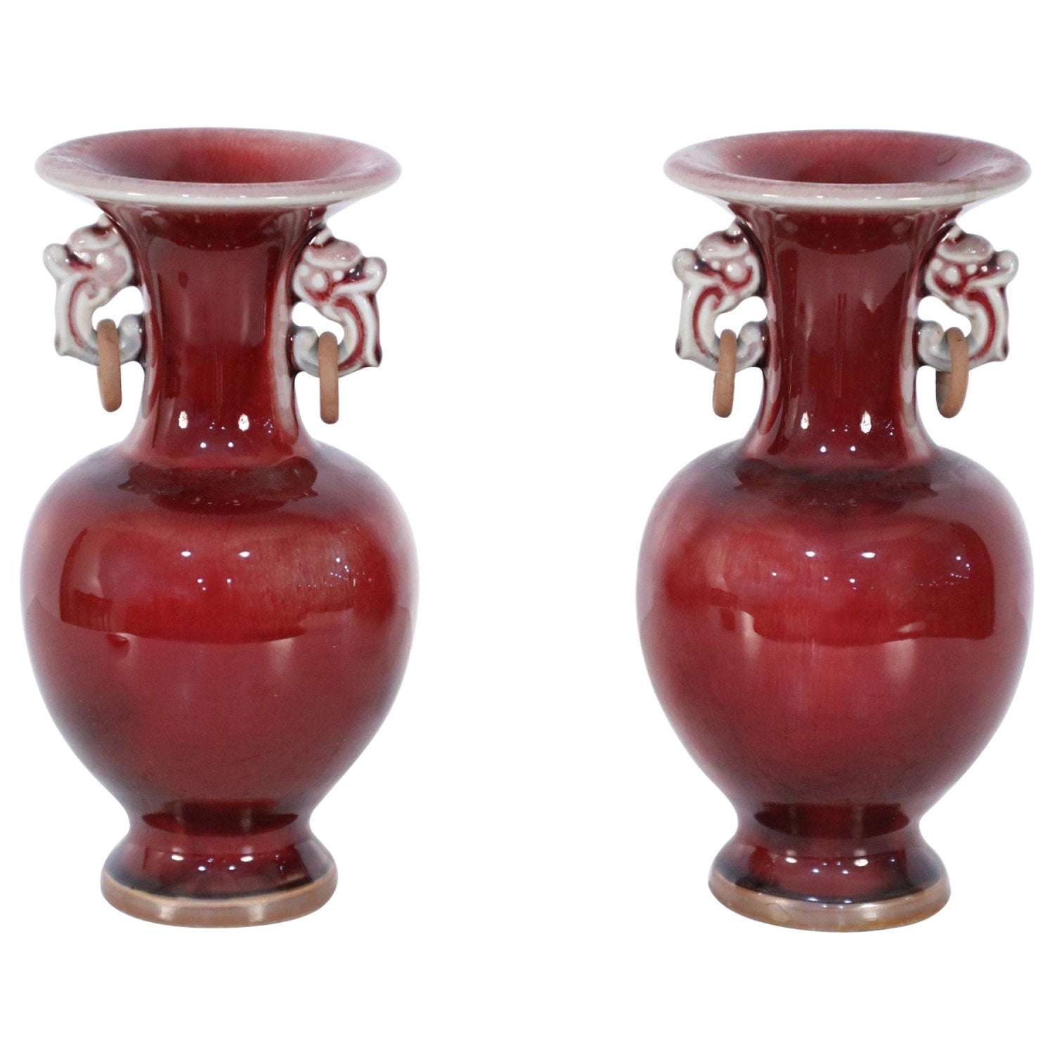 Pair of Chinese Oxblood Red Fluted Vases For Sale