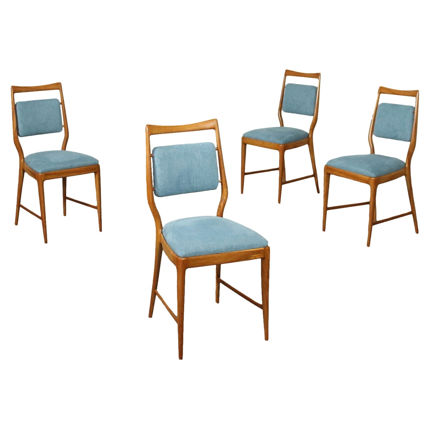 Group of Four Chairs Stained Beech Foam Fabric, 1950s 1960s