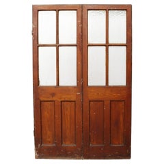 Vintage Two Reclaimed Pine Doors with Textured Glass