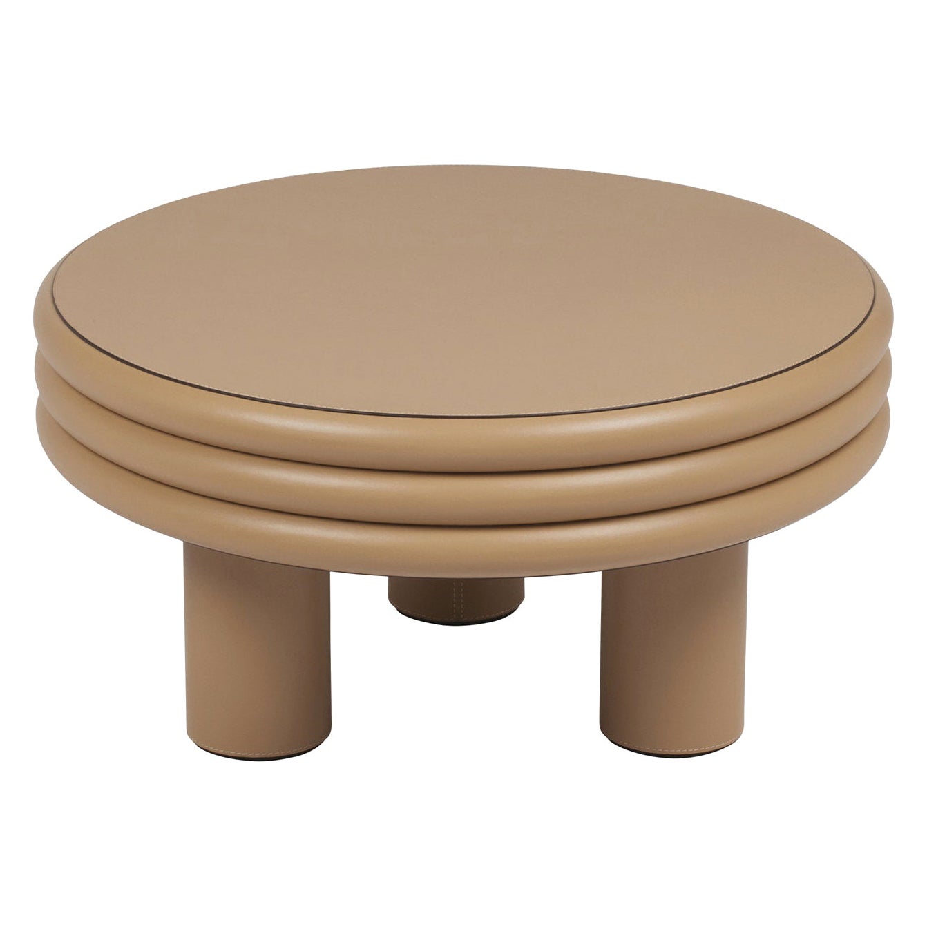 Low Round Leather Coffee Table Scala by Stephane Parmentier for Giobagnara