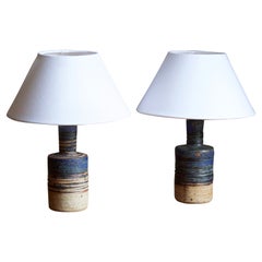 Tue Poulsen, Table Lamps, Semi-Glazed and Incised Stoneware, Denmark, 1960s