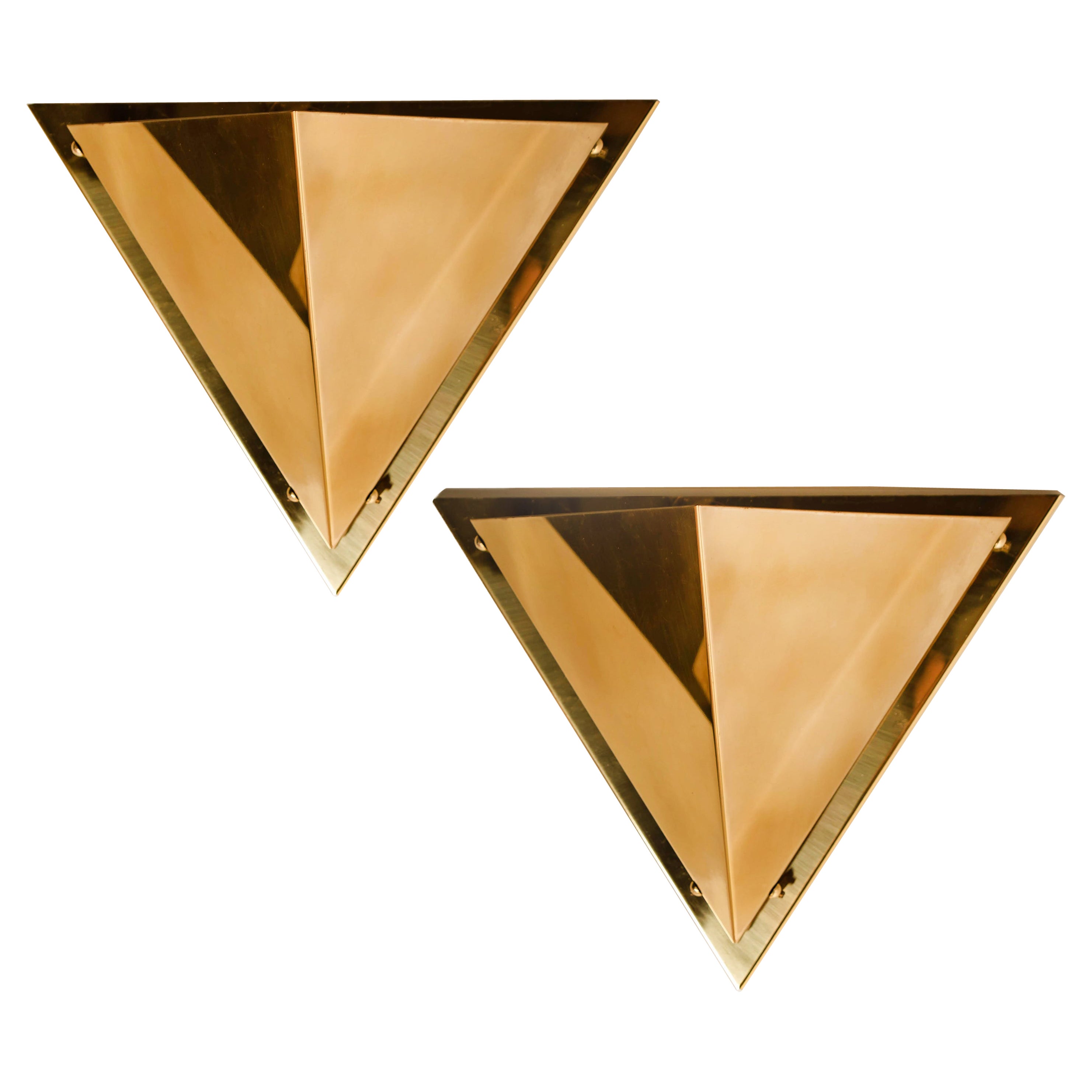 1 of the 5 Pyramid Shaped Massive Brass Wall Lamps, 1970s