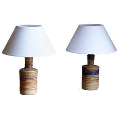 Tue Poulsen, Table Lamps, Semi-Glazed and Incised Stoneware, Denmark, 1960s