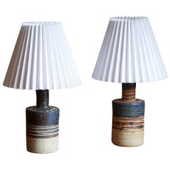 Tue Poulsen, Table Lamps, Semi-Glazed and Incised Stoneware, Denmark, 1960s