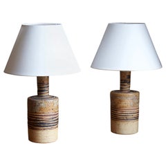 Tue Poulsen, Table Lamps, Semi-Glazed and Incised Stoneware, Denmark, 1960s