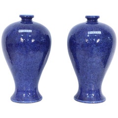 Pair of Chinese Cobalt Blue and Incised Motif Meiping Vases