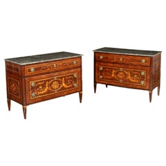 Antique Pair of Chests of Drawers Neoclassical Walnut Lombardy, Italy Late, 1700