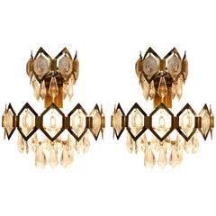 Pair of Crystal Glass and Brass Sconces