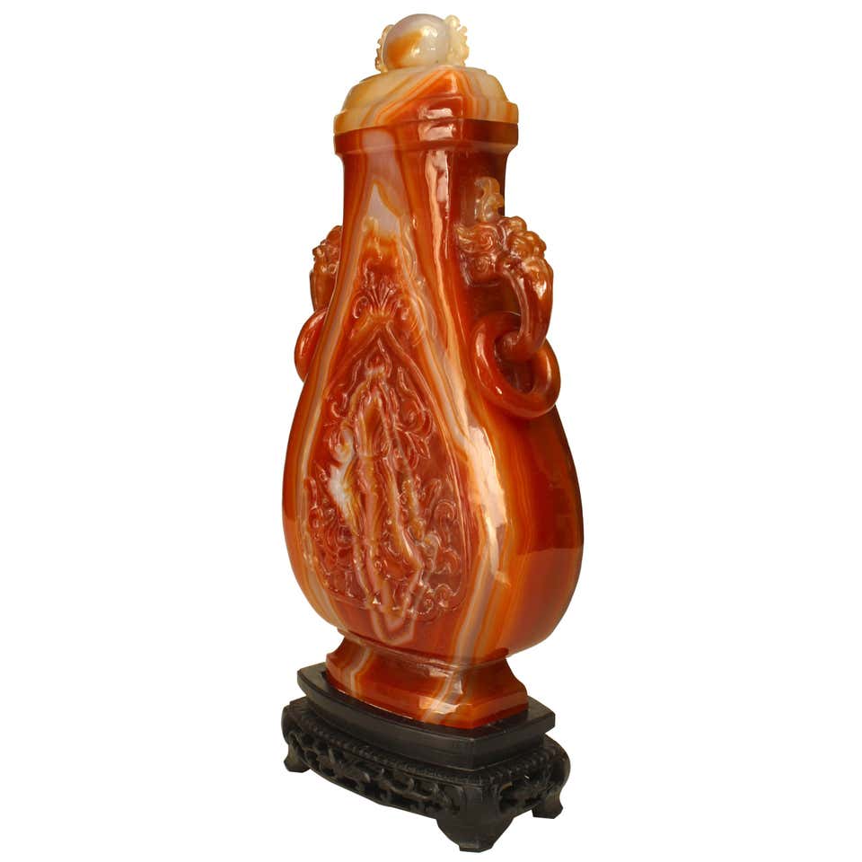 Chinese Rust Agate Carved Teapot with Stand For Sale at 1stDibs