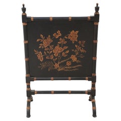 Chinese Black Painted Faux Bamboo and Gold Florals Fireplace Screen