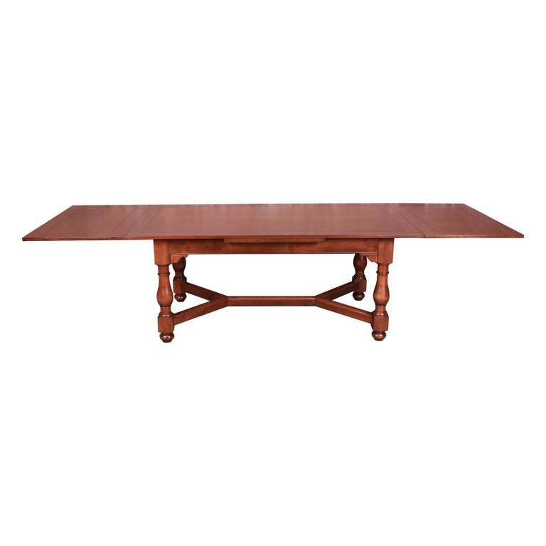 Baker Furniture Oak Harvest Farmhouse Extension Dining Table, Newly Refinished For Sale