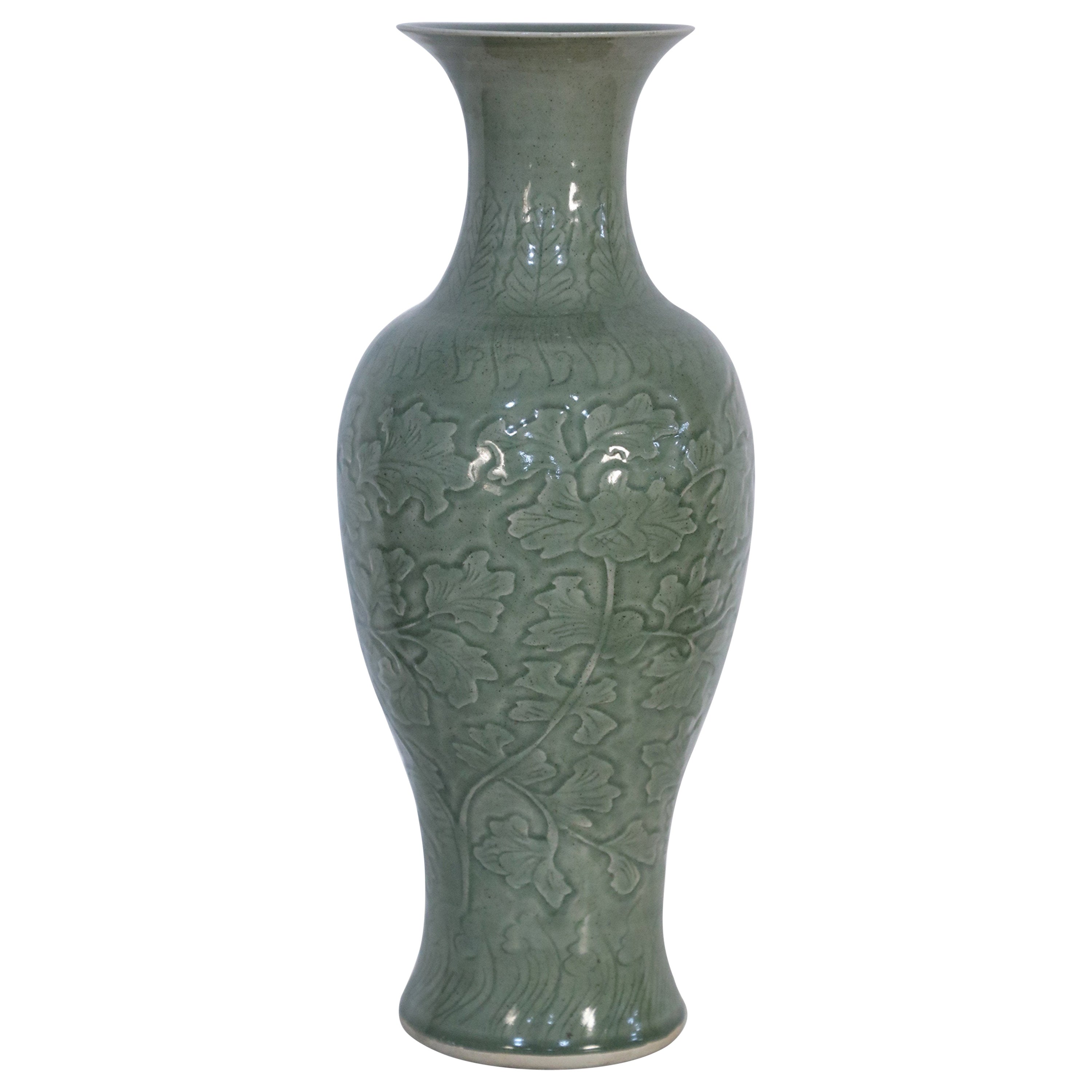 Chinese Sage and Tonal Motif Tall Porcelain Vase