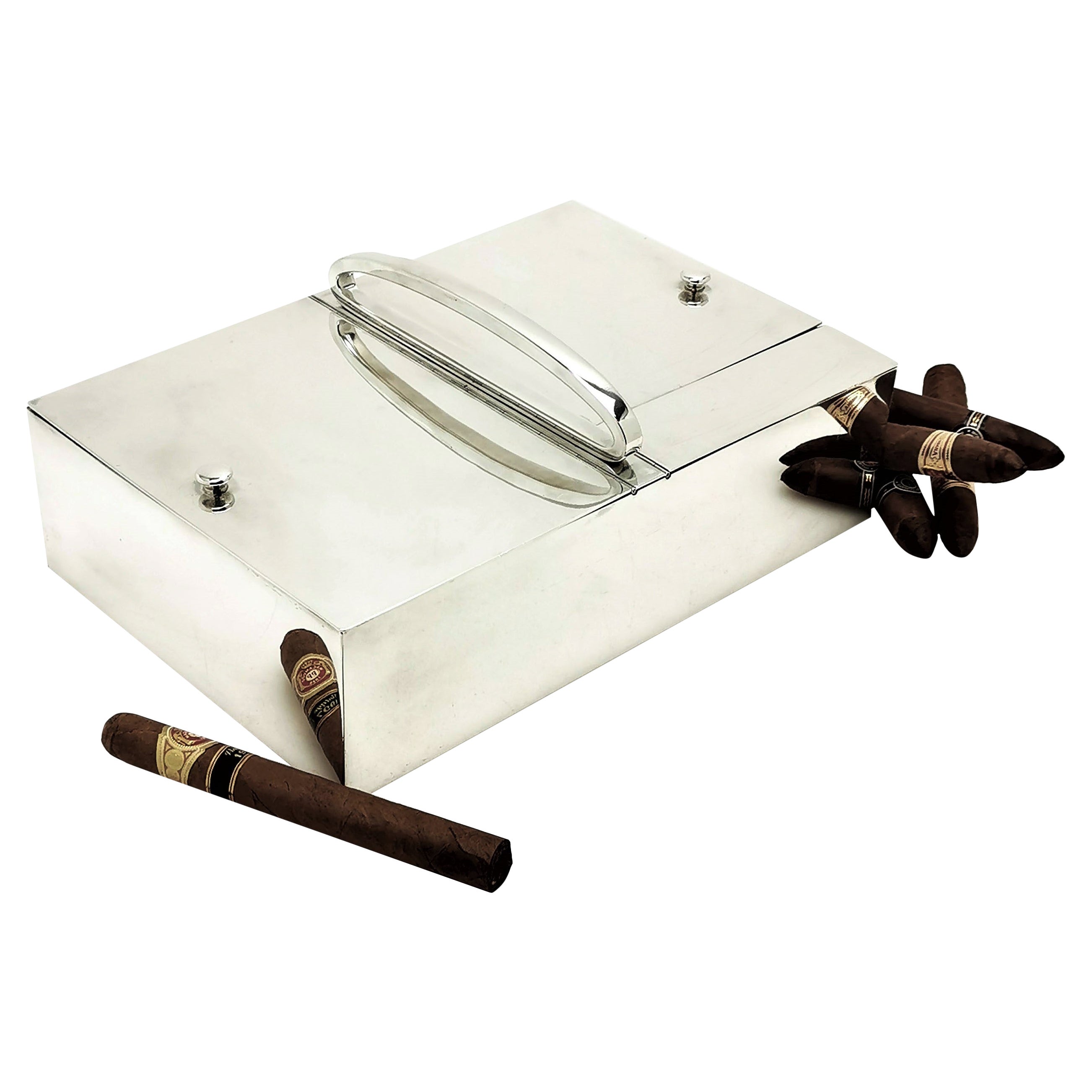 Large Antique French Solid Silver Cigar Box Cigarette Smokers Companion c. 1910 For Sale