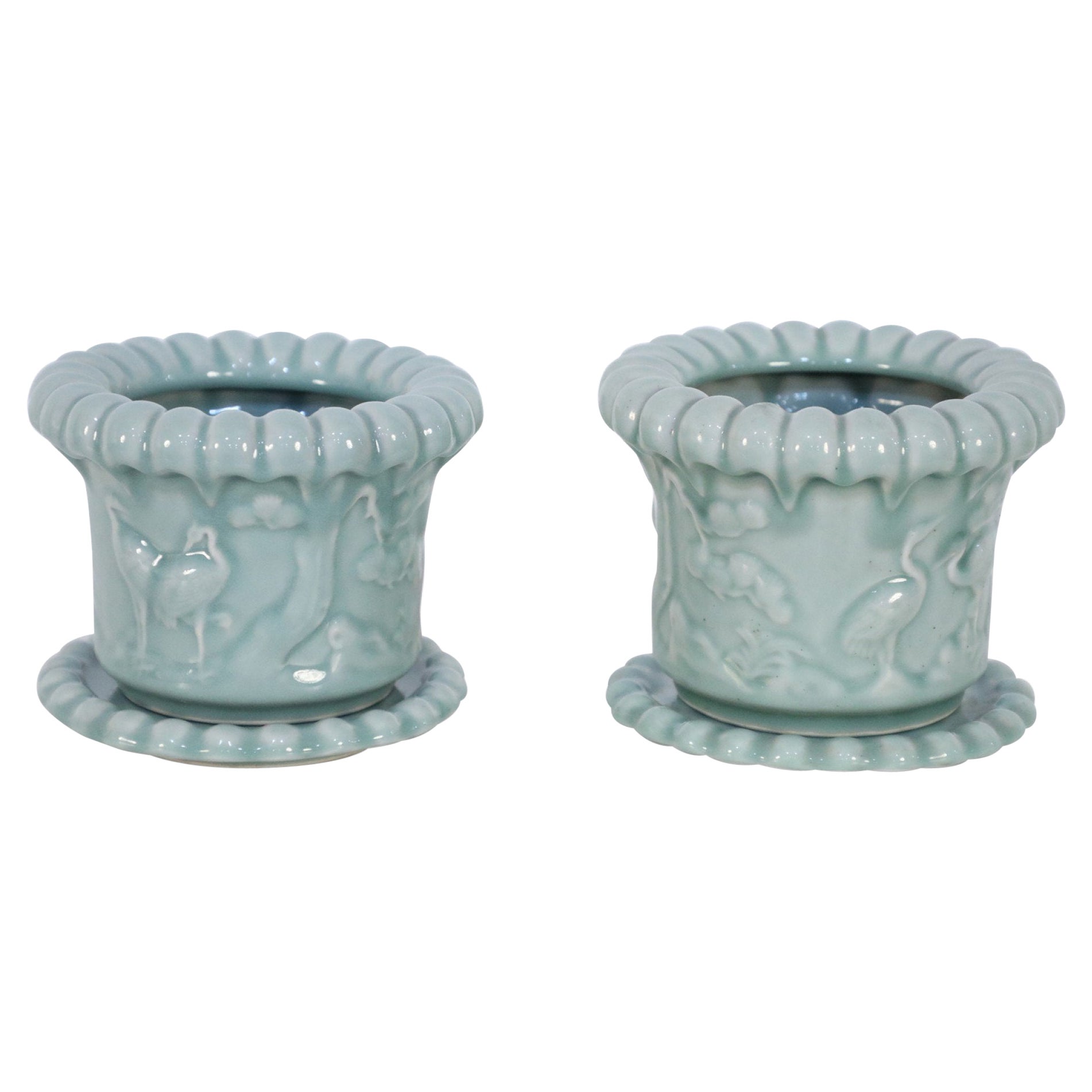 Pair of Chinese Celadon Scalloped Pots