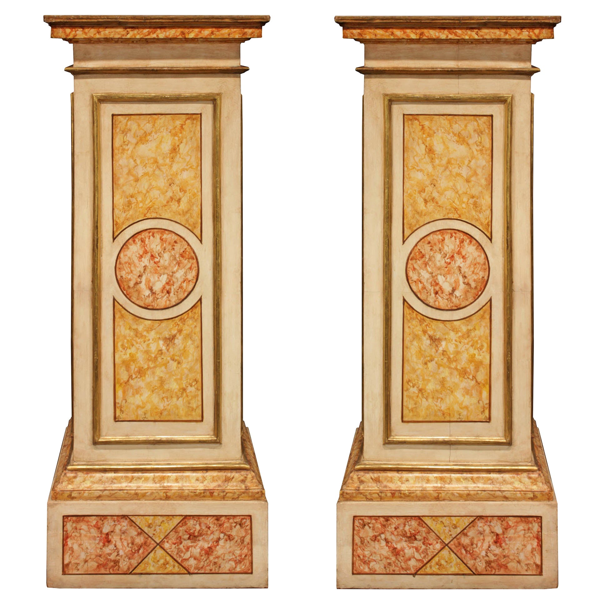 Pair of Italian 18th Century Mecca and Polychrome Pedestals