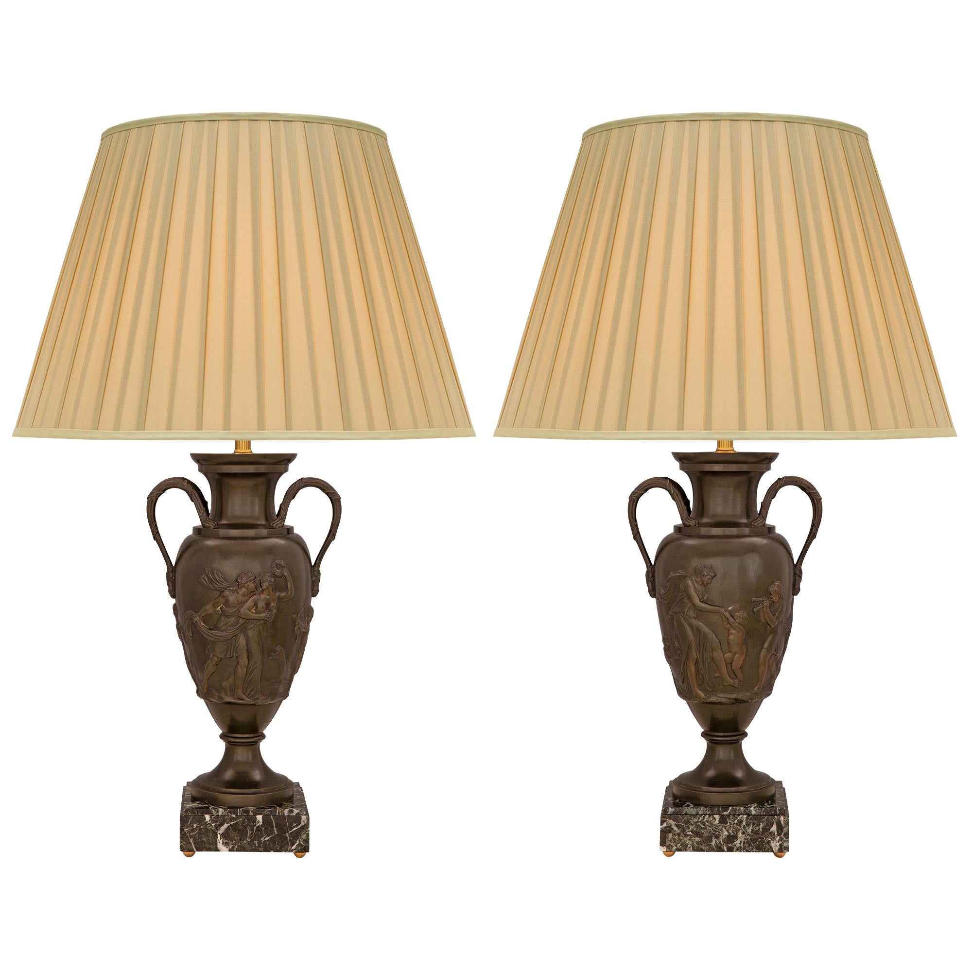 Pair of French 19th Century Neo-Classical St. Patinated Bronze Urns Lamps