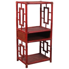 Chinese 19th Century Etagere or Room Divider Made of Bamboo, Old Red