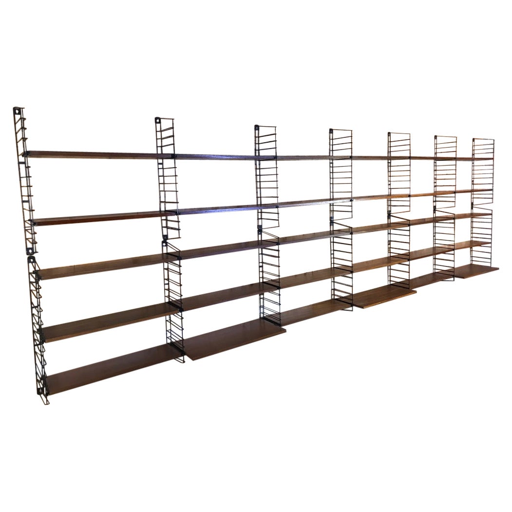 Mid-Century Modern, 1960 Extra Large Teak / Metal Tomado Shelving or Wall Unit For Sale