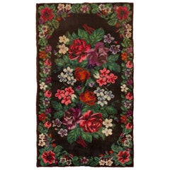 Bold Color Floral Blossom Design Vintage Swedish Floral Pile Rug 4'1" x 6'9"