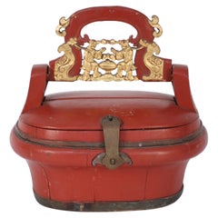 Vintage Chinese Rot und Gold geschnitzt Griff Box