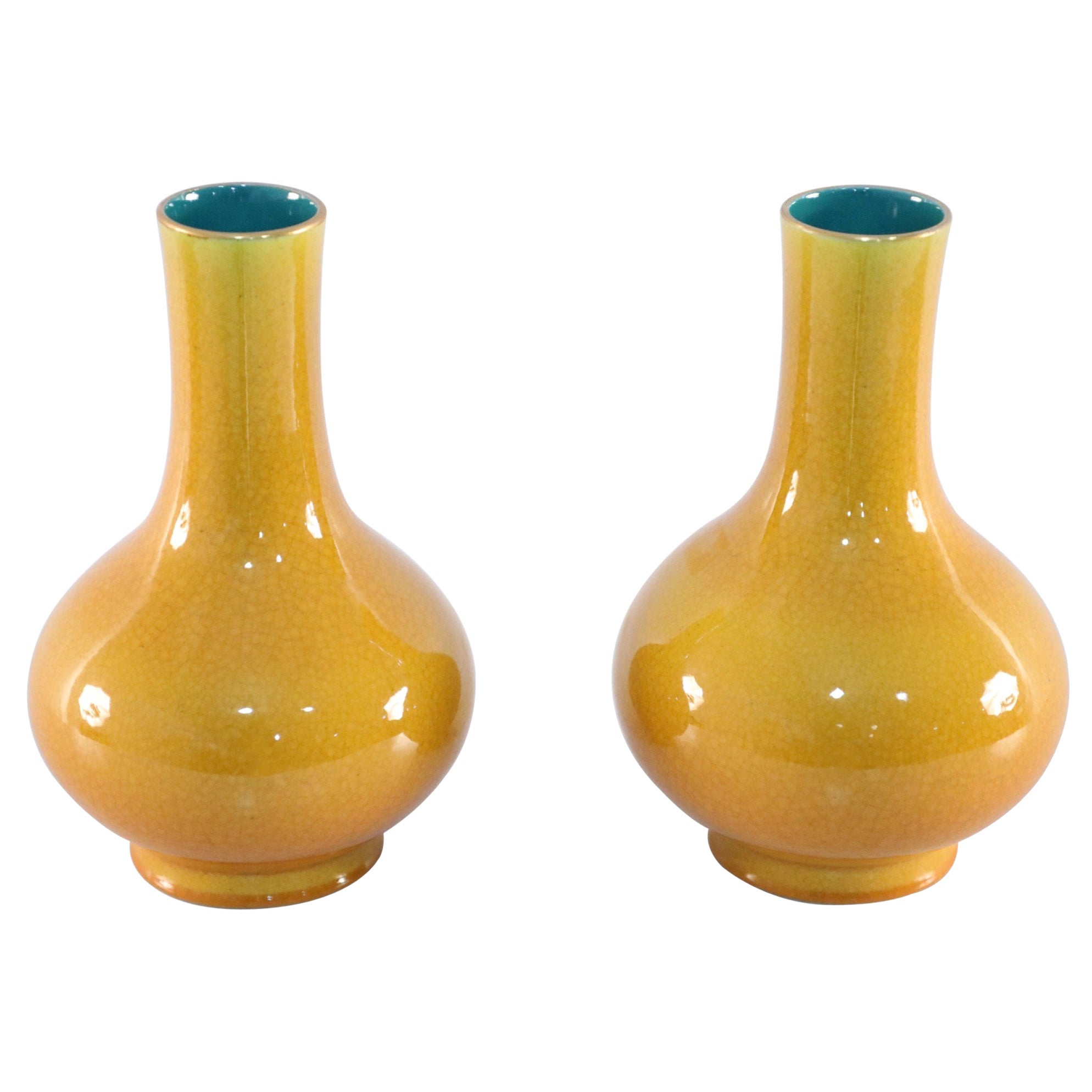 Pair of Yellow Pear Shaped Ceramic Vases