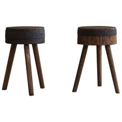 Pair of Swedish Rustic Stools in Solid Wood, Early 20th Century