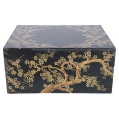 Chinese Gold and Black Painted Cherry Blossom Motif Decorative Box