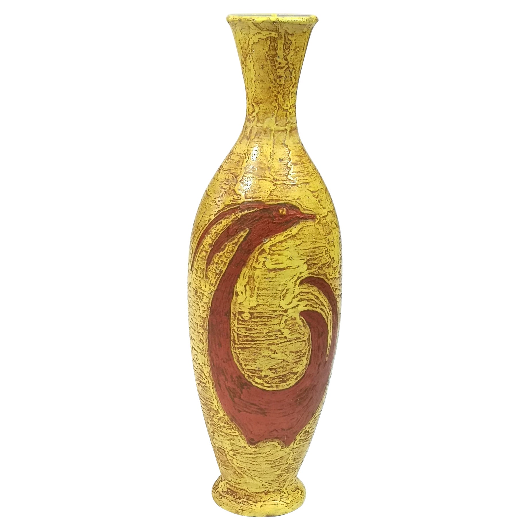 Large Phoenix Motif Hand Made Mid-Century Vase by Ceramicist Illes, 1970's For Sale