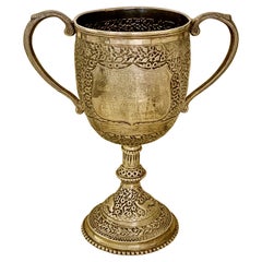 Grande coupe de trophée indienne ancienne en argent massif du 19ème siècle en forme de Kutch