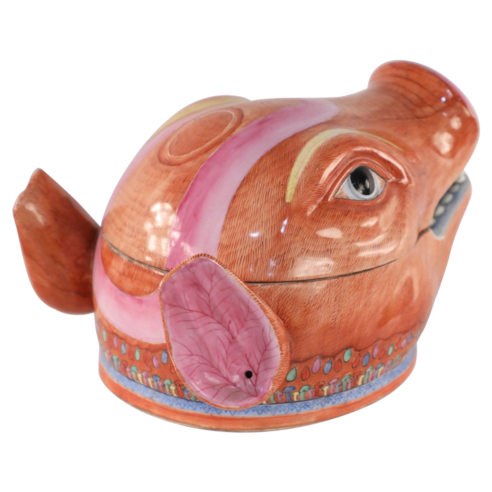Chinese Pig Head Shaped Porcelain Tureen For Sale