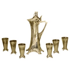 Raro juego de licor de peltre plateado Art Nouveau de W.M.F.