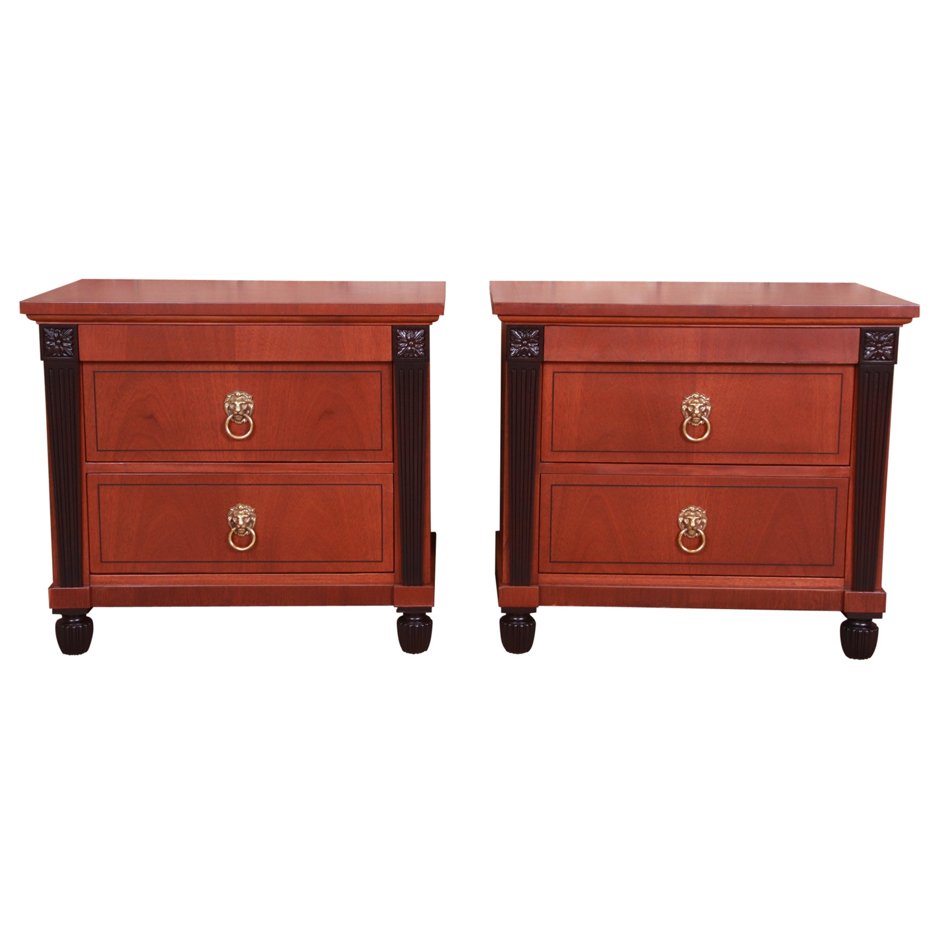 Baker Furniture Neoclassical Mahogany and Ebonized Nightstands, Refinished