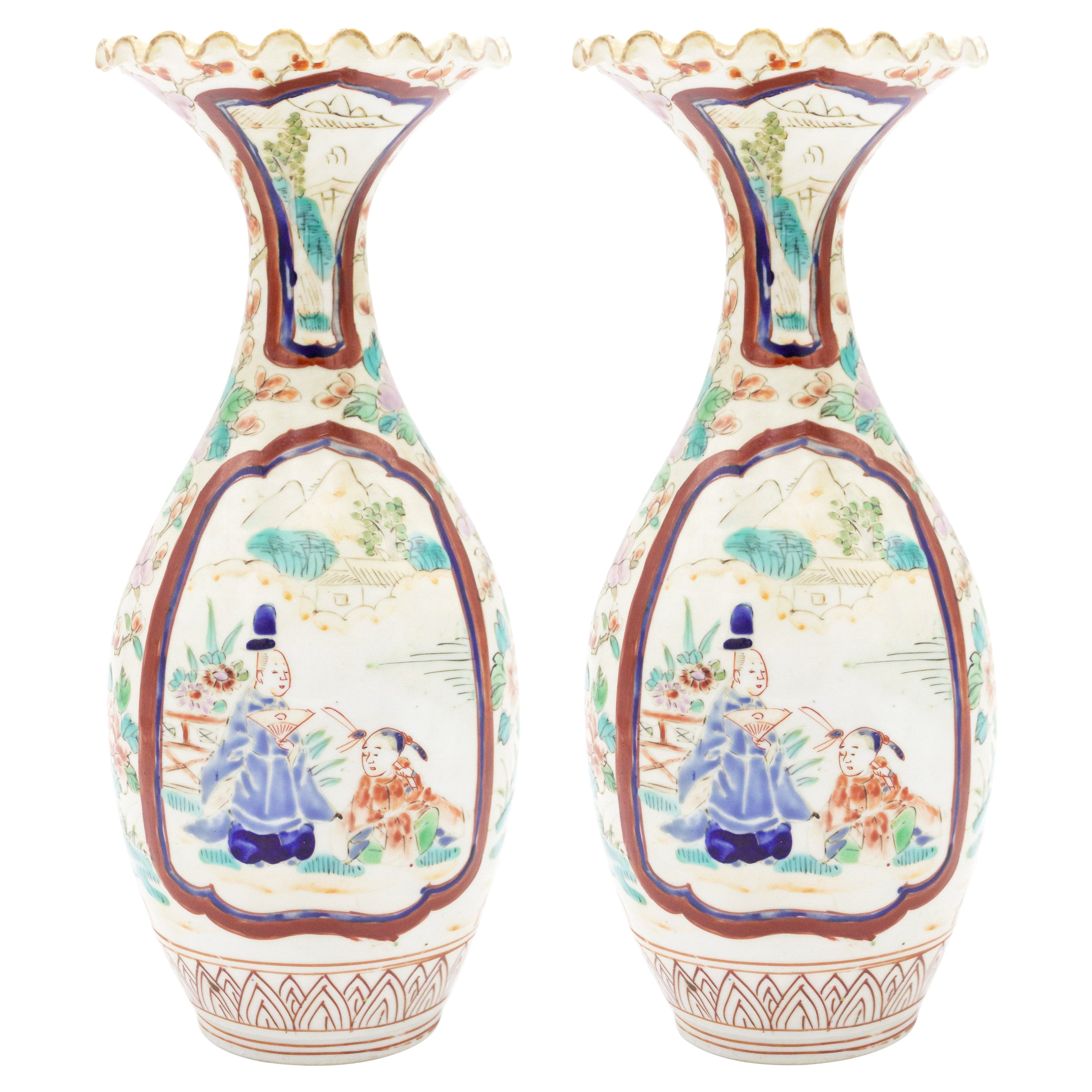 Pair of Chinese Imari Porcelain Vases For Sale