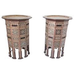 Antique Moorish Side Pedestal Tables Mosaic Inlaid, a Pair