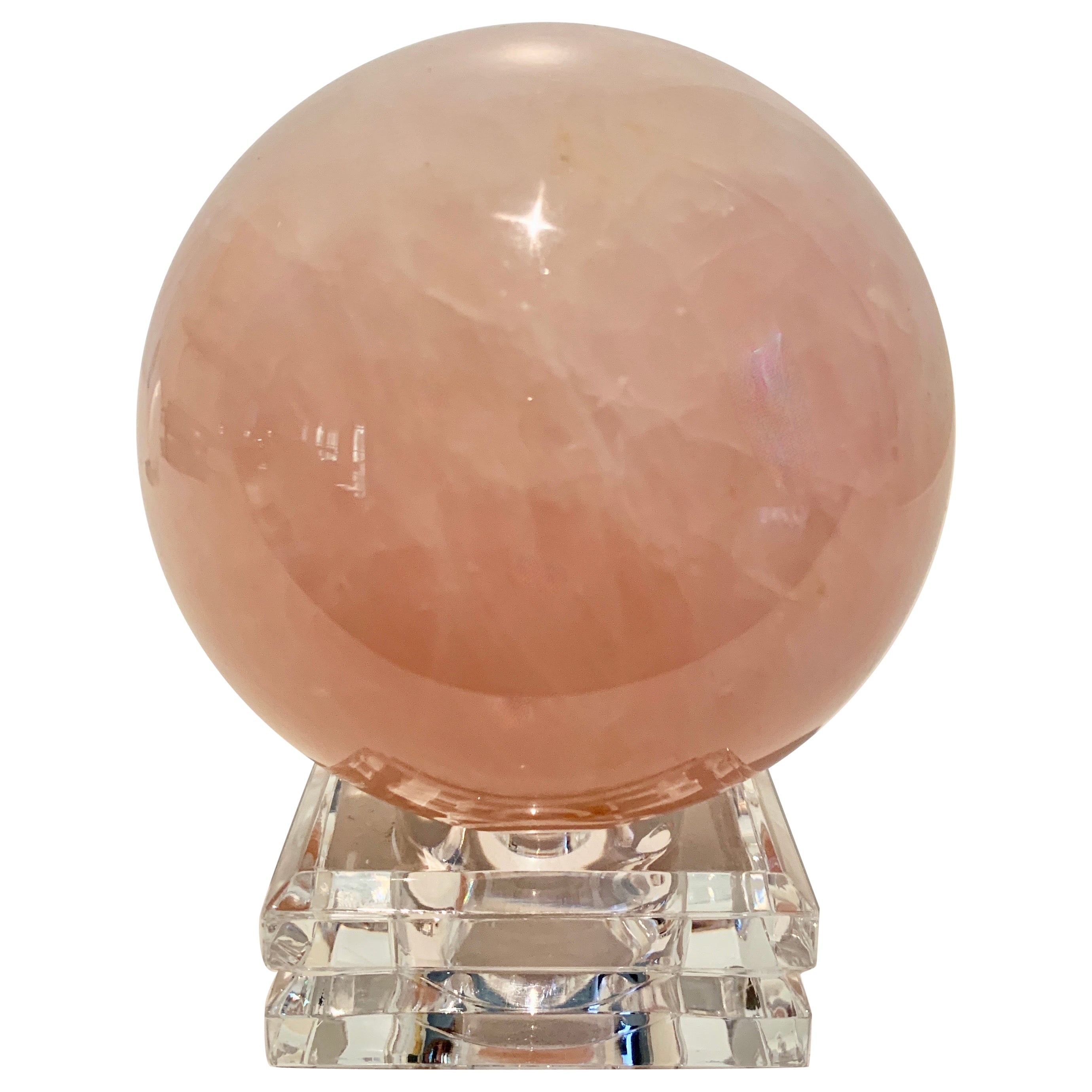 Pink Rock Crystal Sphere Paper Weight on Stand